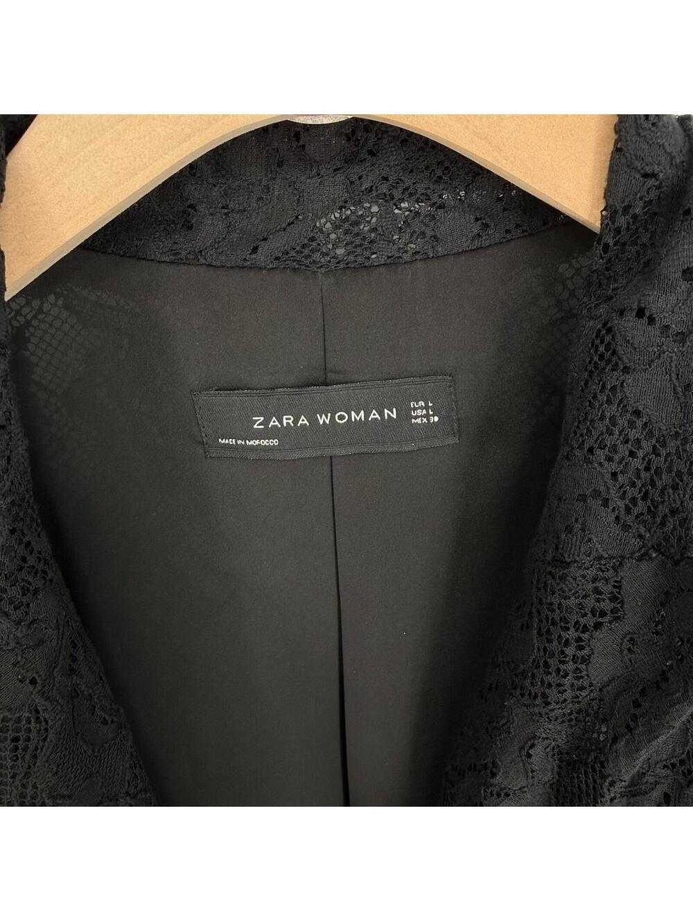 Zara Black Sheer Classy Lace Should Pads Tailored Button Blazer Women's Size L - Picture 2 of 3
